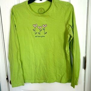 The long-sleeve shirt is from the brand "Life is Good"